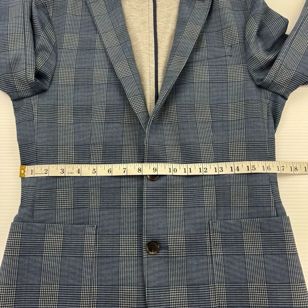 J Ferrar Slim Fit Sport Coat 34R Blue Plaid Windowpane Stretch Blazer Mens